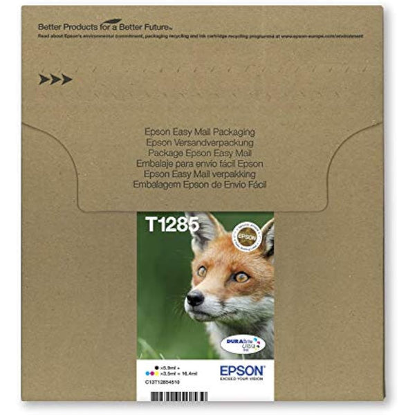 Epson T1285 Fox Genuine Multipack, Eco-Friendly Packaging, 4-colours Ink Cartridges, DURABrite Ultra Ink