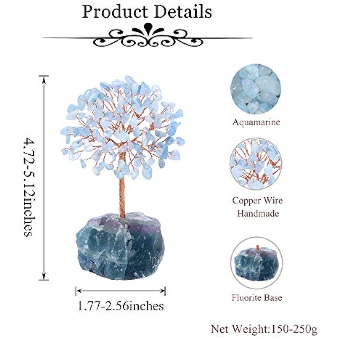 JSDDE Aquamarine Crystal Healing Crystals Gemstones Feng Shui Natural Tumbled Stones Money Life Tree Figurines