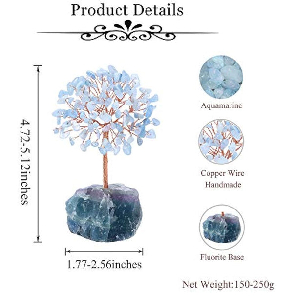 JSDDE Aquamarine Crystal Healing Crystals Gemstones Feng Shui Natural Tumbled Stones Money Life Tree Figurines