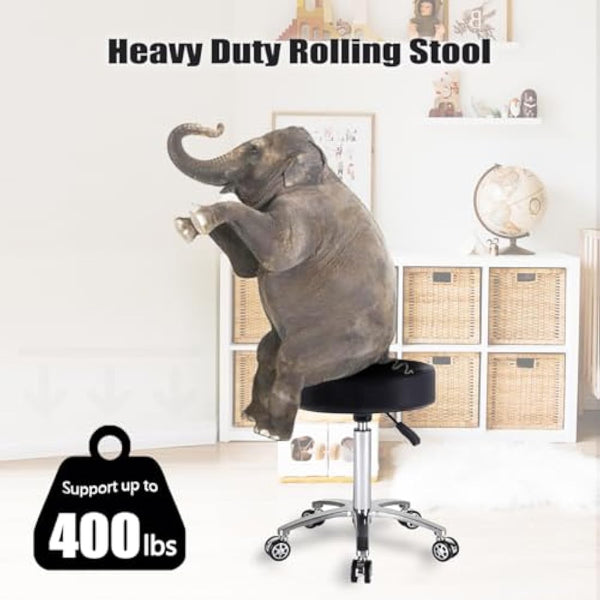 Antlu Massage Stool Chair on Wheels for Beauty Kitchen Salon Home Office, Adjustable High Rolling Swivel Stool (Black)