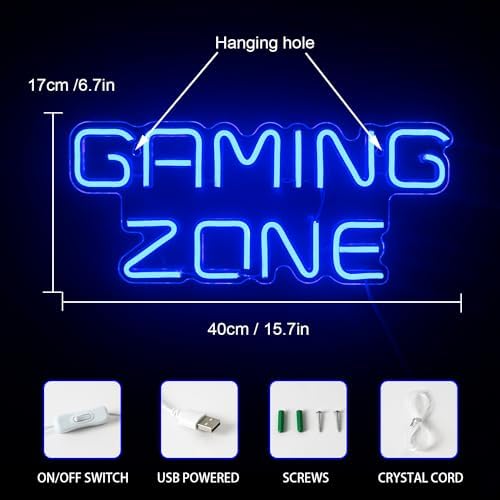 ineonlife Gaming Zone Neon Light Sign Blue LED Gaming Neon Sign for Wall Decor Letter Gaming Light for Game Room, Game Zone, Man Cave, Gifts for Gamers, Boys, Men