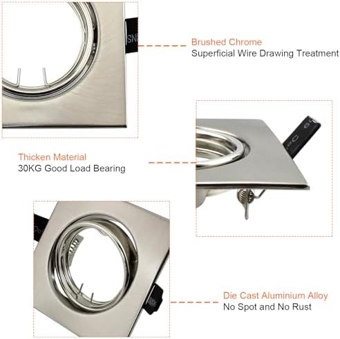 HiBay 10x GU10 Downlights Recessed LED Ceiling Lights Kitchen Spotlights Square Brushed Chrome Spot Light Fittings 240V