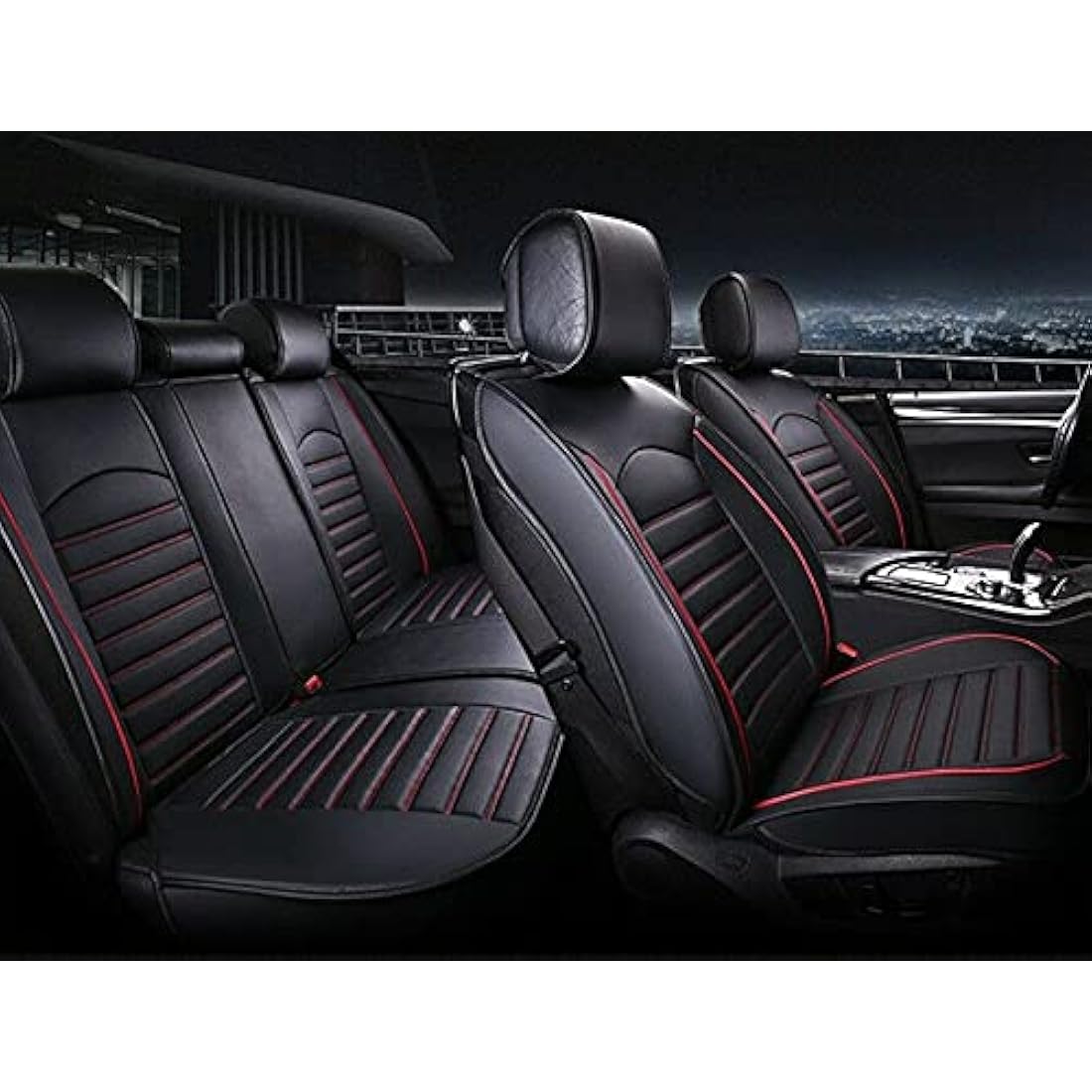 flexzon FULL SET Black Car Seat Covers Universal Deluxe Waterproof PU Leather Dog Pet Protectors Cushion Adjustable Removable Auto Seat Cushions Padded