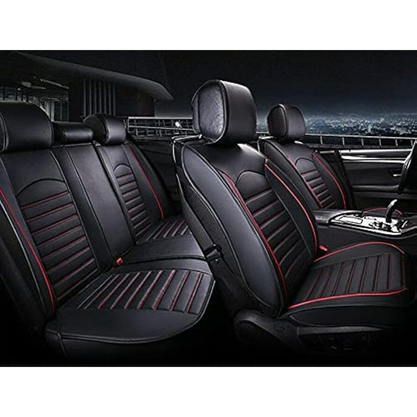 flexzon FULL SET Black Car Seat Covers Universal Deluxe Waterproof PU Leather Dog Pet Protectors Cushion Adjustable Removable Auto Seat Cushions Padded