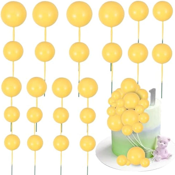 Gyufise 30Pcs Balls Cake Topper Foam Ball Cake Picks Mini Balloon Cupcake Insert Bubble Balls DIY Decoration for Baby Shower Wedding Anniversary Kids Birthday Party Cake Decorations Yellow