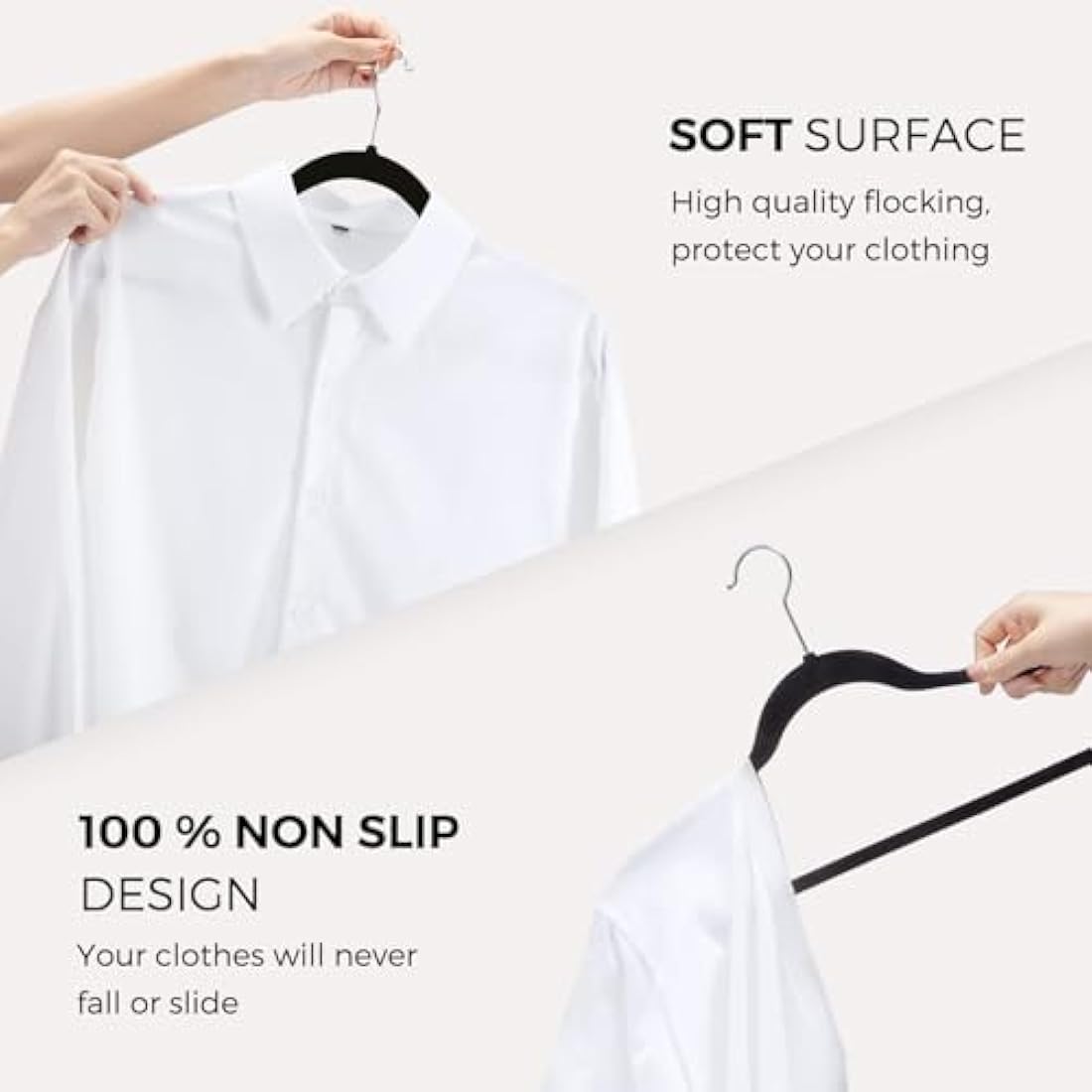 HOUSE DAY Black Velvet Hangers 60 Pack-Premium Clothes Hangers Non-Slip Felt heavy Duty Coathanger, Durable Suit Hanger for Space Saving, No Hanger Marks 360 Rotating (Tranquil Black)