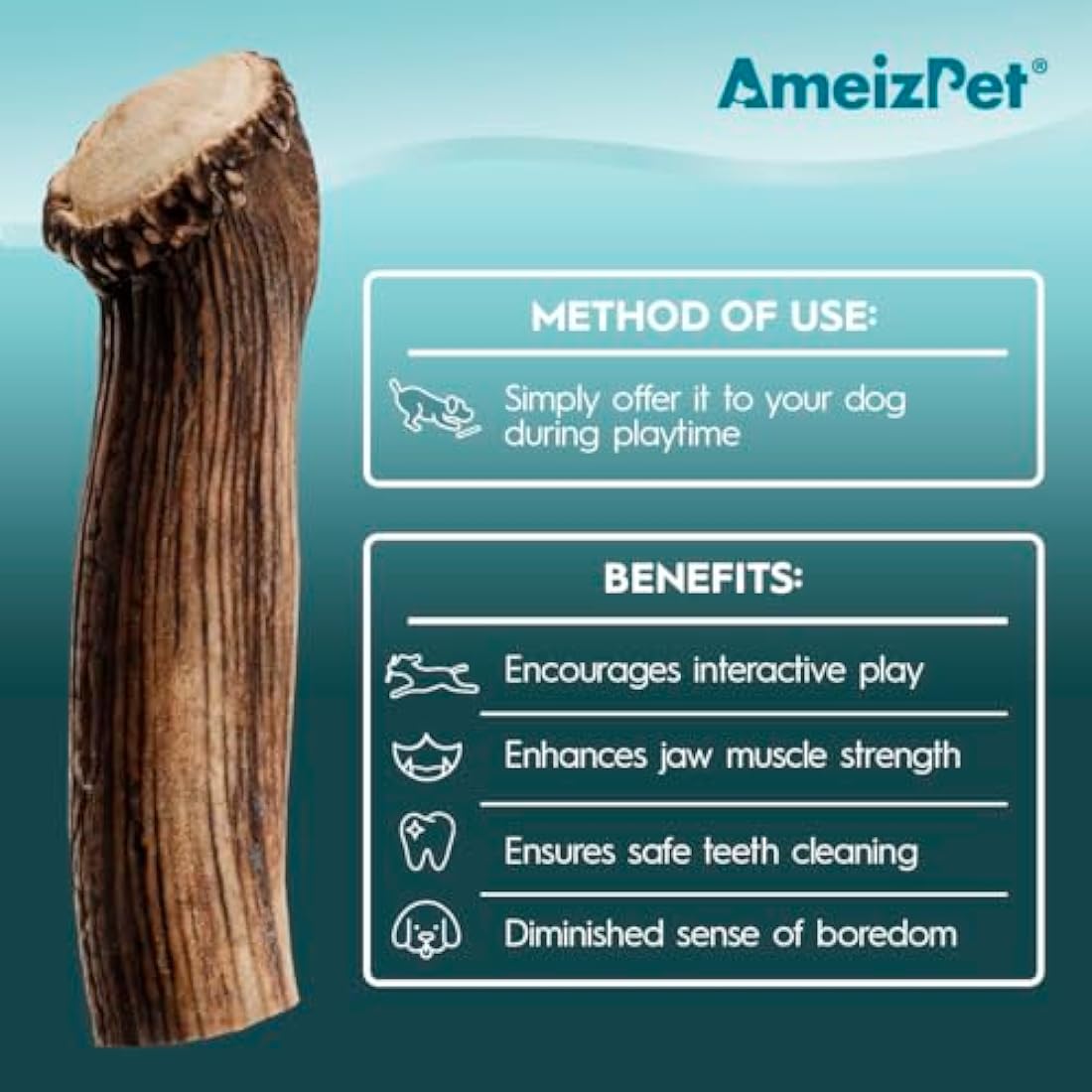 AmeizPet Antler Chews For Dogs - All Natural Dog Chews, Long Lasting Elk Antler Bones for Dog, Durable Deer Antlers For Dogs – 2pcs XL Size Deer Antlers