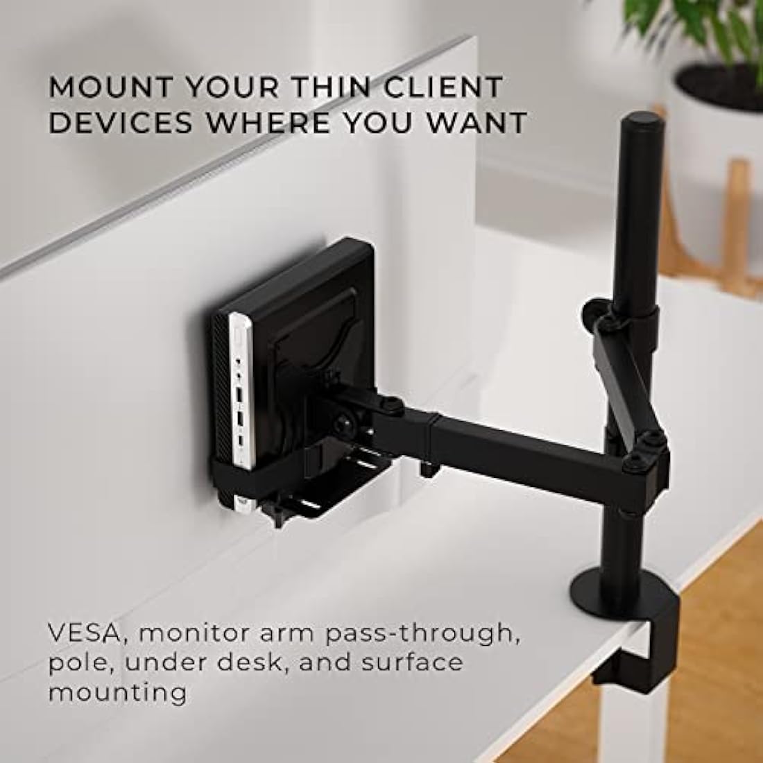 HumanCentric Thin Client Mount Bracket, Mount a Mini PC or Computer to a VESA Monitor Arm or Stand, Pole, or Under Desk or Surface, devices with 0.65-2.55" in depth for 75x75 and 100x100mm Patterns