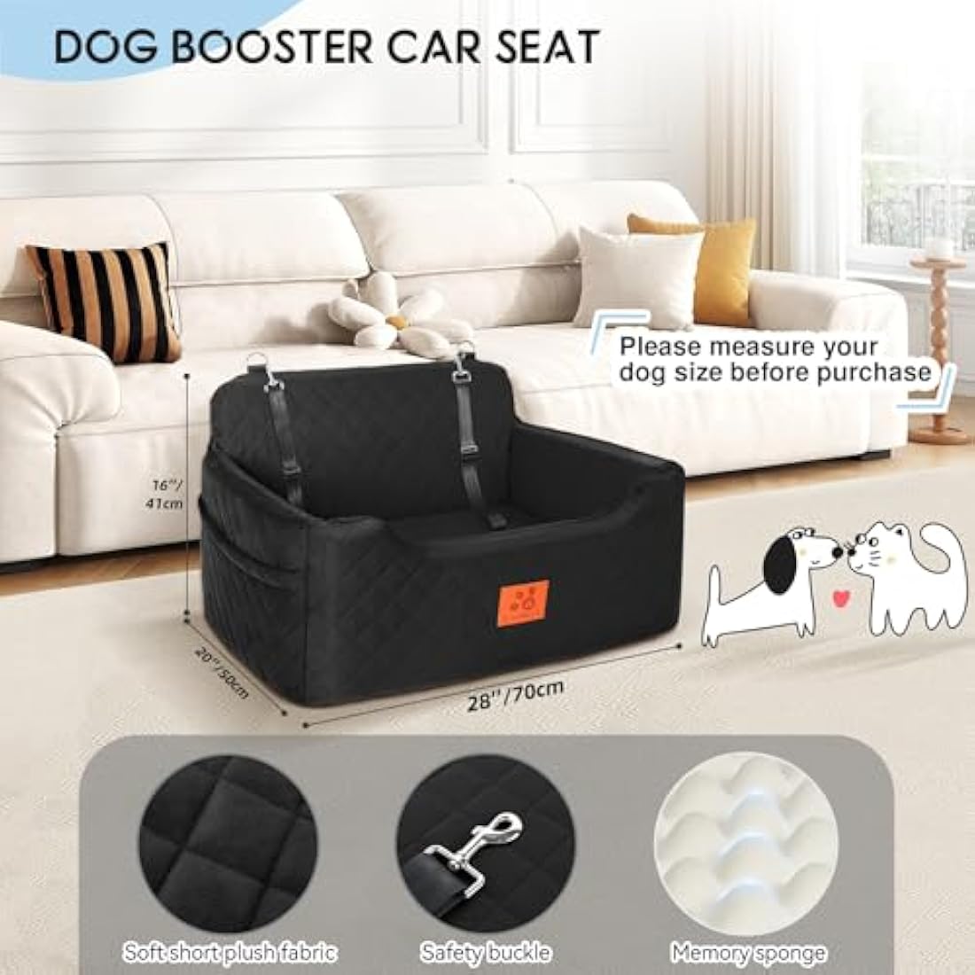 Dog Car Seat for Medium/Large Dogs, Dog Booster Seat for Dog Under 50lbs or 2 Small Dogs, Detachable and Washable Pet Car Seat, Multi-Functional Travel Dog Bed & Dog Sofa(Black)
