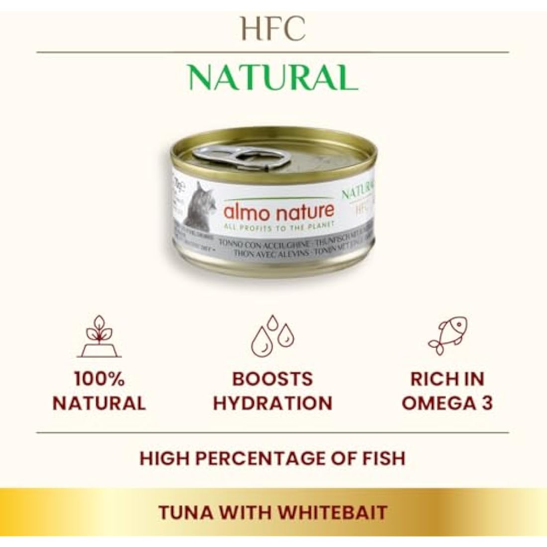 Almo Nature HFC Natural - Wet Cat Food for Cats - Tuna with Whitebait - Gluten-Free, Grain-Free, Human-Grade, Monoproteic - 70g (Pack of 24)