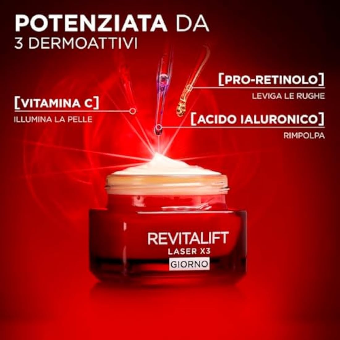 L'Oréal Paris Revitalift Day Cream Laser X3 Anti-Wrinkle Action 50ml + Revitalift Eye Contour Laser X3 Anti-Age 15ml - 2 Treatments with Hyaluronic Acid and Pro-Xylane