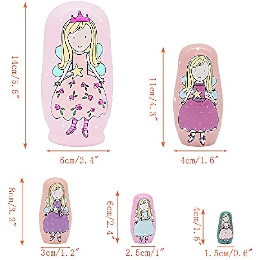 ELUTONG Wooden Nesting Dolls Russian - Angel Russian Matryoshka Nested Dolls, 5Pcs/Set Handmade Stacking Educational Learning Kids Toys