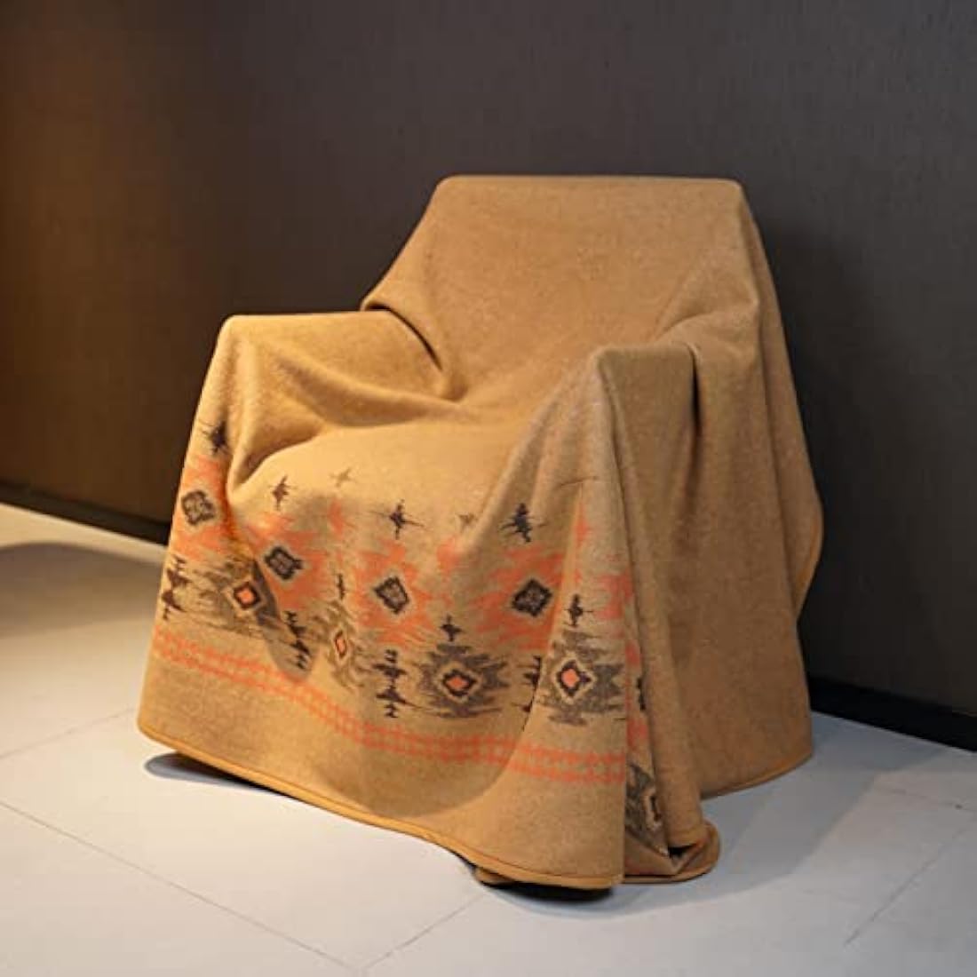 ACUSHLA Merino Wool Camp Blanket - Warm, Thick, Washable, Large Throw - Great for Outdoor Camping All Seasons Suitable Myers Light Tan Twin Size Blanket (87 * 63, Nordic-Khaki)