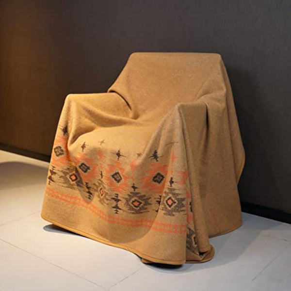 ACUSHLA Merino Wool Camp Blanket - Warm, Thick, Washable, Large Throw - Great for Outdoor Camping All Seasons Suitable Myers Light Tan Twin Size Blanket (87 * 63, Nordic-Khaki)