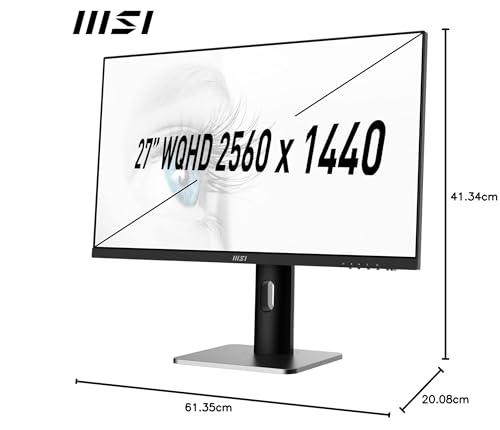 MSI PRO MP273QW E2 27 Inch WQHD Office Monitor - 2560 x 1440 IPS Panel, 100 Hz, Eye-Friendly Screen, Built-in Speakers, Tilt-Adjustable - HDMI 2.0b, DP (1.2a)