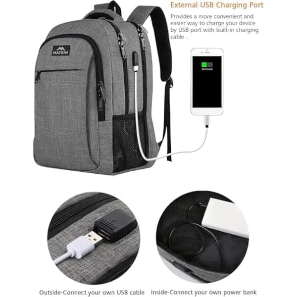 MATEIN Laptop Backpack 17.3 Inch Large Anti-Theft Backpack with USB Charging Port College Bag Daypack for Men Women Water Resistant Laptop Rucksack for Travel Work Business Office, Grey