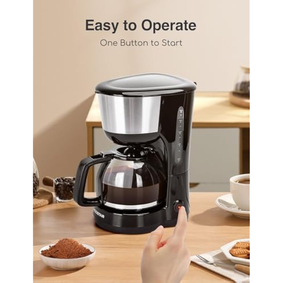 Aigostar Filter Coffee Machine Drip Coffee Maker, 40Mins Keep Warm, Anti-Drip Function, Fast Brewing Coffee Maker with Reusable Filter, Pour Over Technology, 1000W, 1.25L - Chocolate 30KYJ