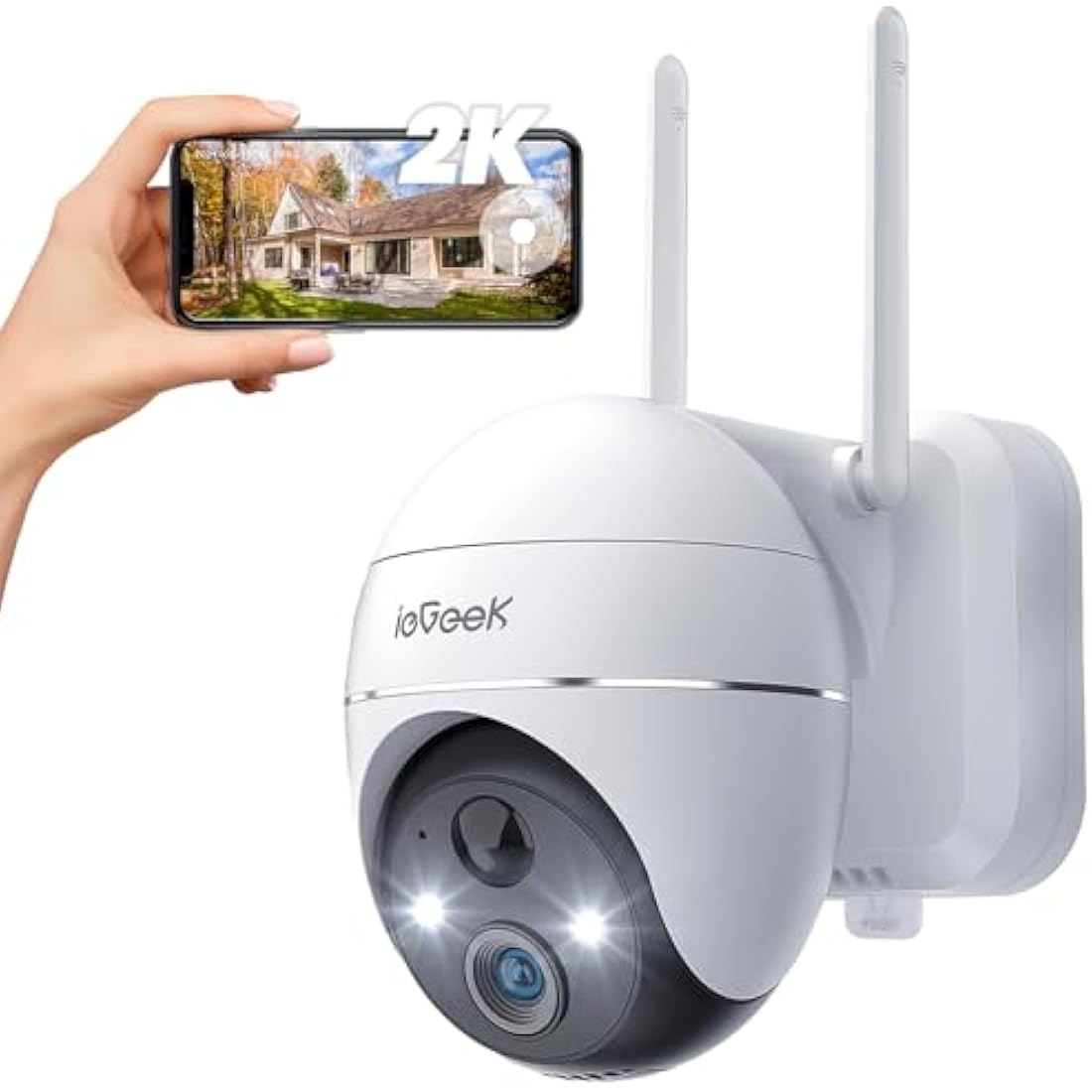 ieGeek 2K 360° Wireless Security Camera Outdoor with Color Night Vision, Rechargeable Battery CCTV Camera Systems, Home PTZ Wifi Camera, Motion Detection, Siren Floodlight,Voice Intercom,Remote Access