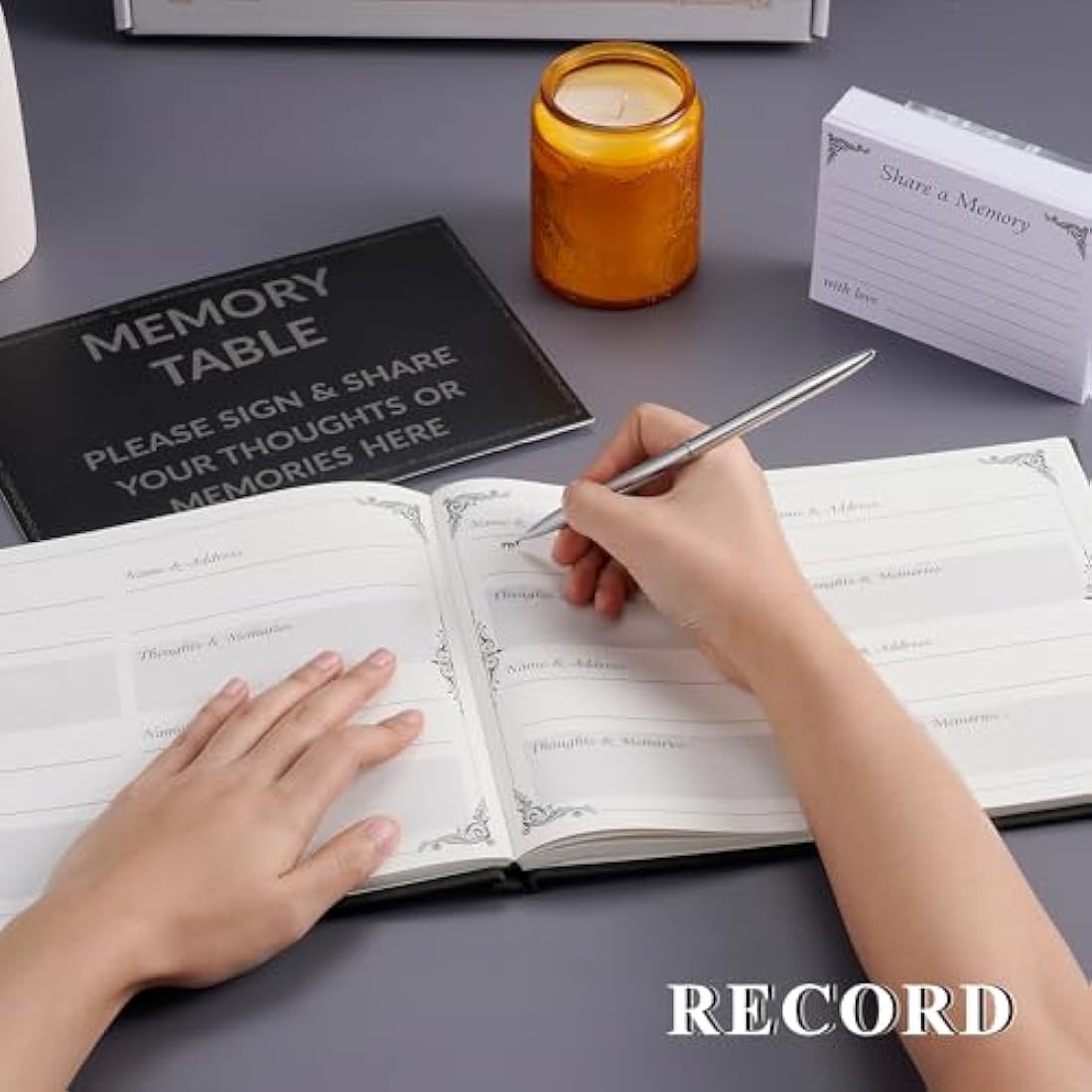 Funeral Memory Book, Leather Hardcover Funeral Guest Book with Gold Engraving, Memorial Guest Book, Book of Condolence with Memory Table Card Sign