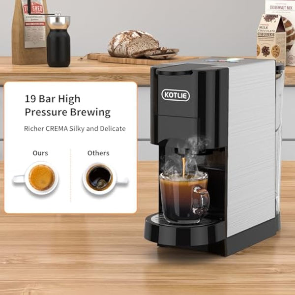 5 in 1 Espresso Single Serve Coffee Machine for Nespresso Original/Dolce Gusto/Mio/L’OR/Ground Capsule and ESE Coffee Pods,19Bar Multi-Capsule Coffee Machine (AC-513HF) (BLACK-HF)