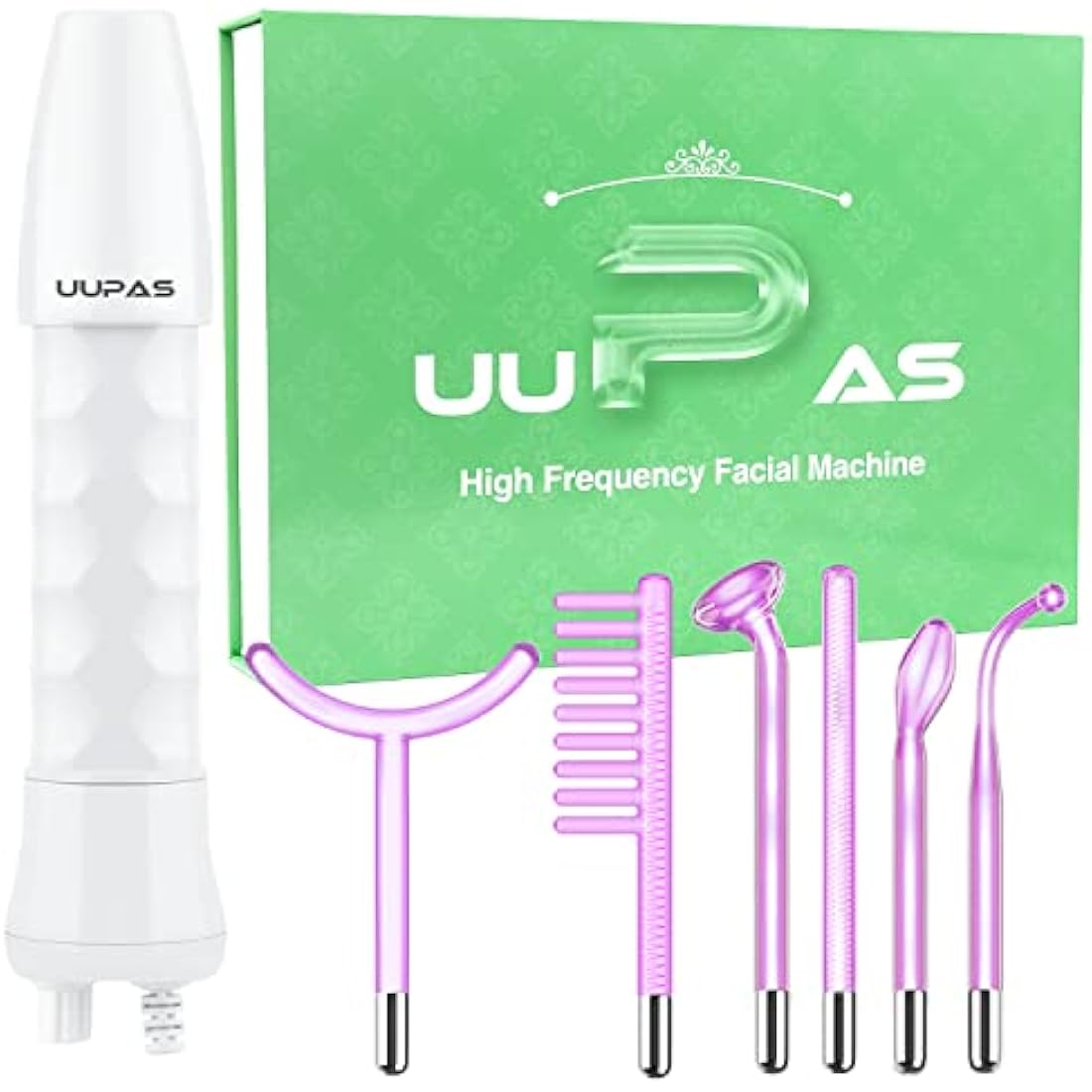 High Frequency Facial Wand - UUPAS 6 in 1 Violet Portable Handheld High Frequency Skin Facial Machine with 6 Pcs Purple Tubes for Face Home Use Device