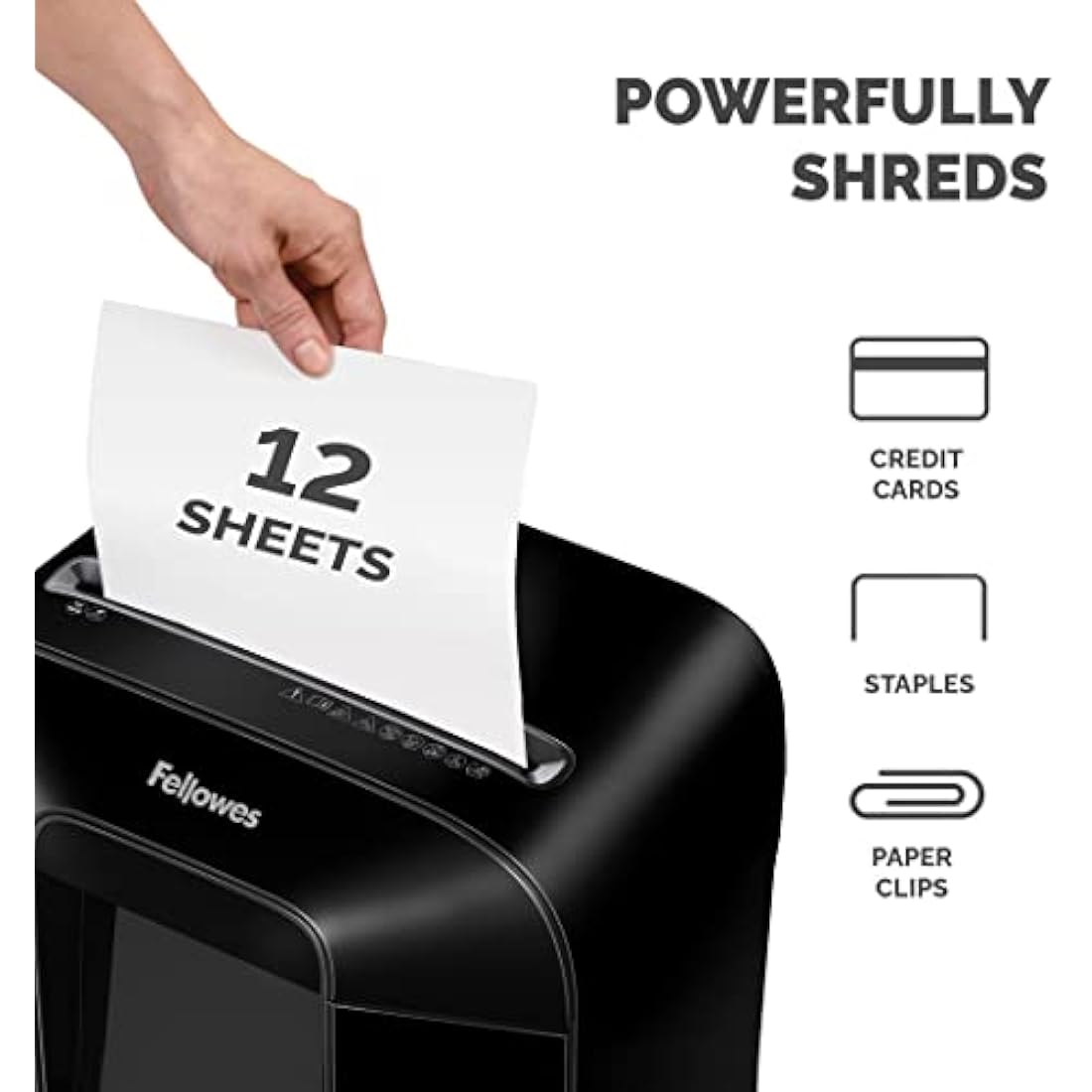 Fellowes 12 Sheet Paper Shredder for Office - Cross Cut Shredder with Auto Reverse Jam Solution & SafeSense Technology - Powershred LX85 Home Office Shredder with 19L Pull-Out Bin - DIN Level P4