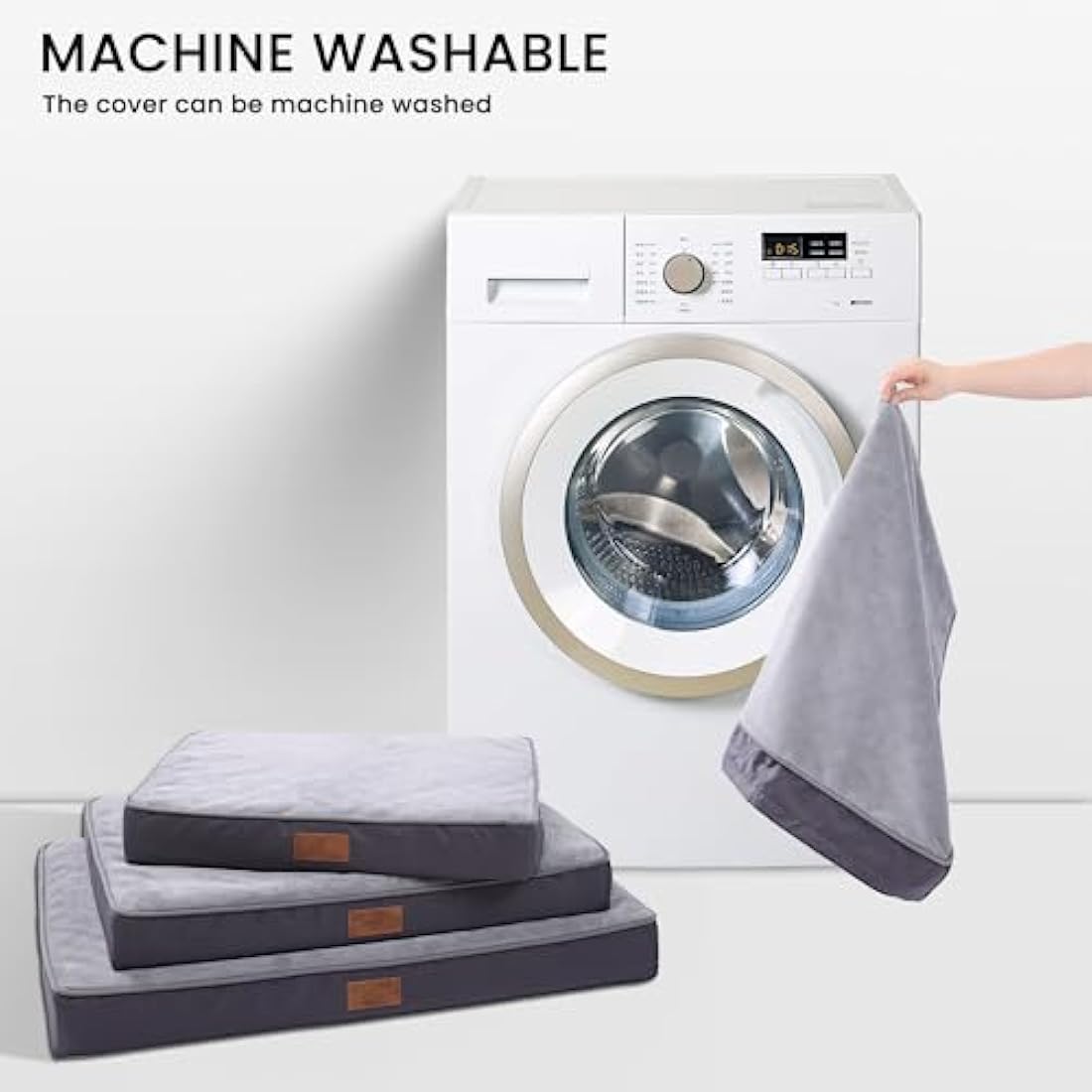 Jaspuriea Small Orthopedic Dog Beds with Waterproof Removable Cover, Anti-Slip Washable Dog Bed, Deluxe Flannel Comfy Dog Crate Mattress, Grey, 60x45x9cm