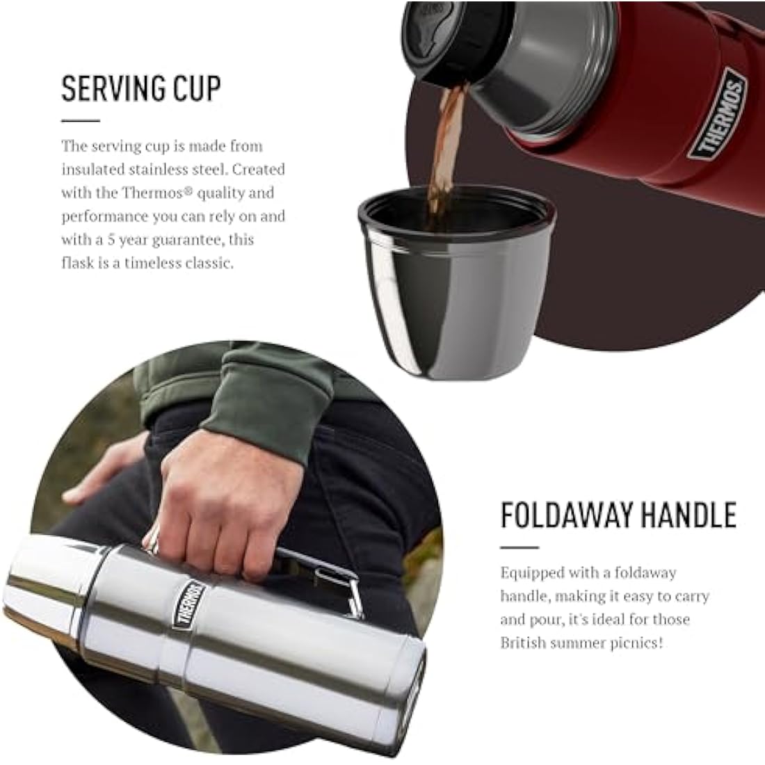 Thermos - Stainless King Matt Black Travel Flask (1.2L) Premium Leak Proof Insulated Tea & Coffee Flask for Hot & Cold Drinks, Built-in Cup, Twist-Pour Stopper, BPA-Free, Durable Steel Dishwasher Safe