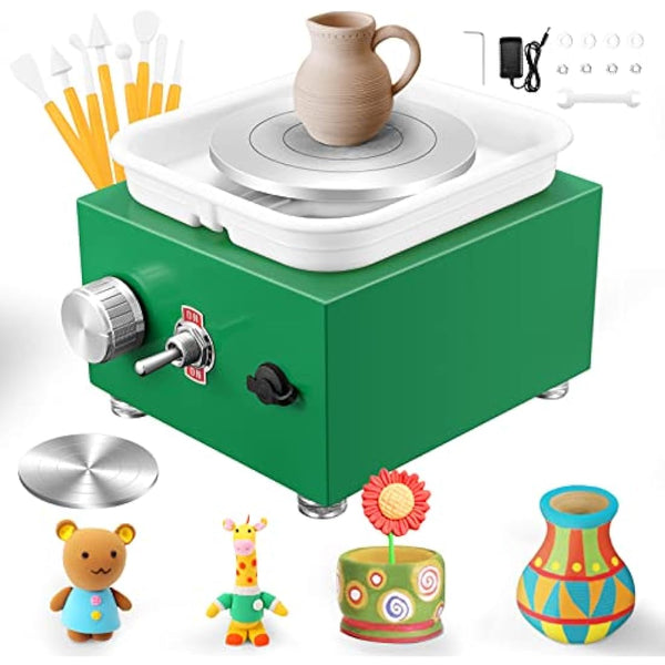 Mini Pottery Wheel 2000RPM Electric Pottery Wheel with Removable ABS Basin and 6.5cm-10cm Turntable Fingertip Clay Wheel Adjustable Speed Clay Tool Machine for Art Craft Gift (Green)