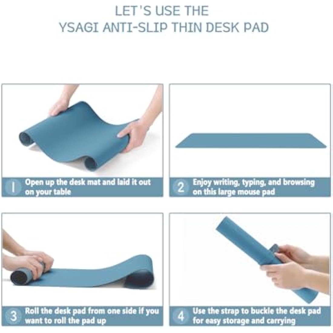 YSAGi Non-Slip Desk Pad, Waterproof PVC Leather Desk Table Protector, Ultra Thin Large Mouse Pad, Easy Clean Laptop Desk Writing Mat for Office Work/Home/Decor (90 x 43 cm, Azure)