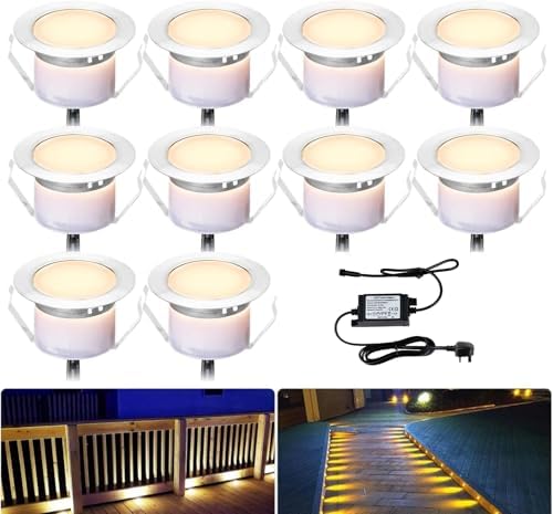 INDARUN Warm White Led Decking Lights Waterproof IP67 0.6W Ø31MM - Lighting for Terrace/Patio/Path/Wall/Garden/Decoration, 10 Packs