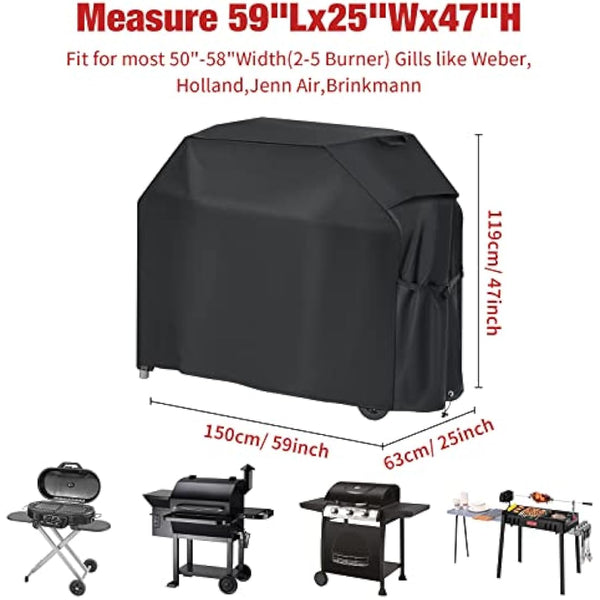 BBQ Cover, BBQ Covers Waterproof Heavy Duty Large 600D with Handle Vent Strap Drawstring Buckle Large BBQ Cover Rip-proof Dust-proof Anti-UV for Weber Brinkmann Outback Char Broil etc (150x63x119cm)