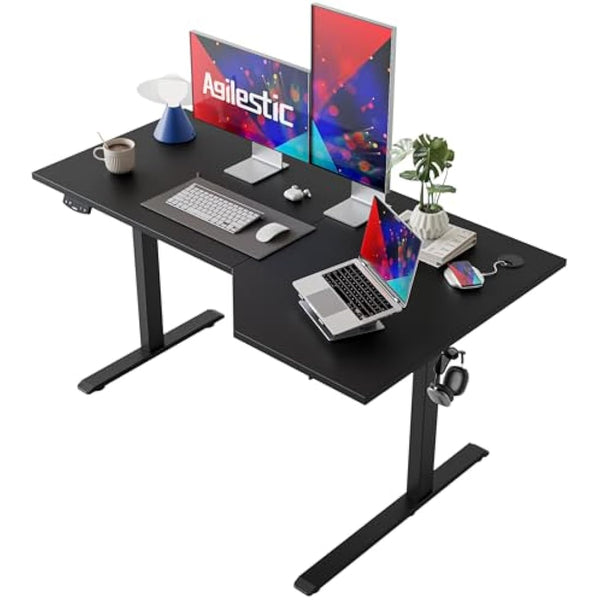Agilestic L-Shaped Electric Standing Desk, 140cm Height Adjustable Sit-Stand Desk for Home Office, Ergonomic Computer Desk with Spliced Board,Black