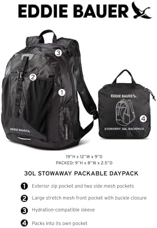 Eddie Bauer Stowaway Packable Backpack-Made from Ripstop Polyester Hiking-daypacks