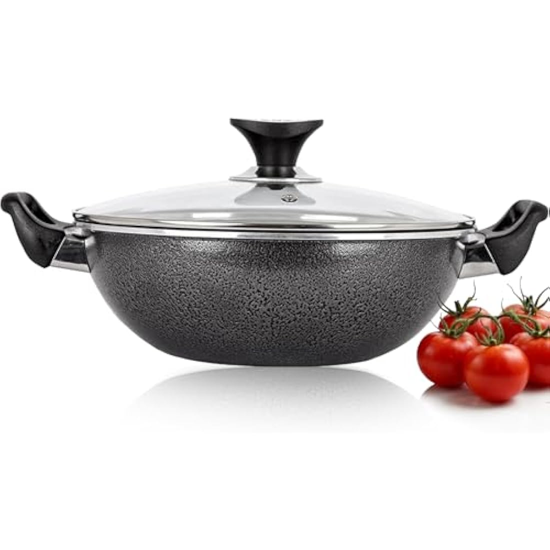 AM Home and Kitchen: 32cm Induction Wok Non Stick with Glass Lid | Versatile Frying Pan, Cookware, Saucepan, Paella Pan, Stock Pot, Stir-Fry & Deep Griddle, with Steam Vent