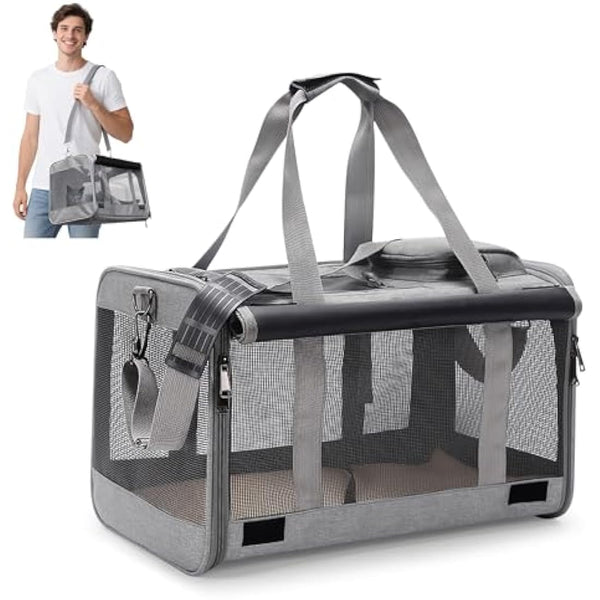 ALLSOPETS Foldable Cat Carrier Bag, Soft-Sided Pet Carrier for Small Dogs and Cats up to 9 Kg, Portable Dog Travel Bag for Vet Visits Car Plane Outdoor Travel (Frost Grey)