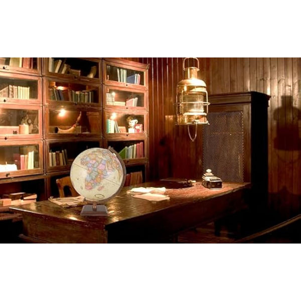 EXERZ 30cm Antique Globe with Wooden Square Base, Vintage Colour Modern Map, Hand Crafted