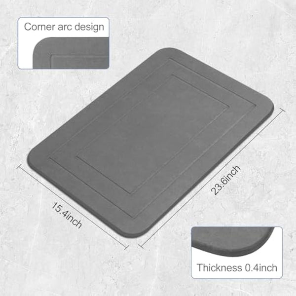 HUMIGA 2 Pack Stone Bath Mat, Diatomaceous Earth Shower Mat, Non-Slip Super Absorbent Quick Drying Bathroom Kitchen Floor Mat (Grey, 24x15)