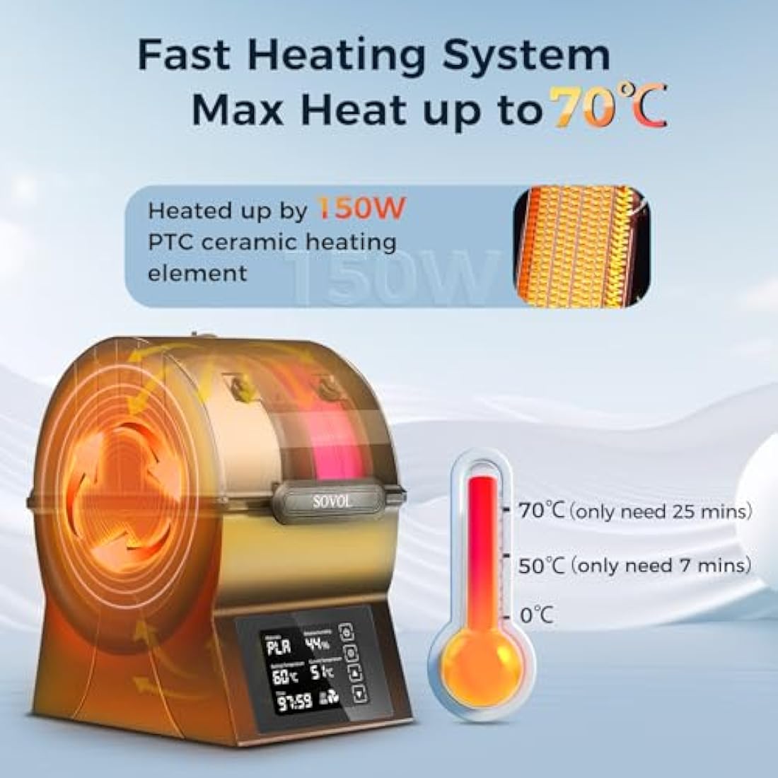 Sovol Filament Dryer, SH02 Dry Box Filament Sealed Storage Box 3D Printer Spool Holder with PTC Heater, Filament Dehydrator with Touch Screen, One Key Set, Compatible with PLA PETG TPU ABS 1.75/2.85mm