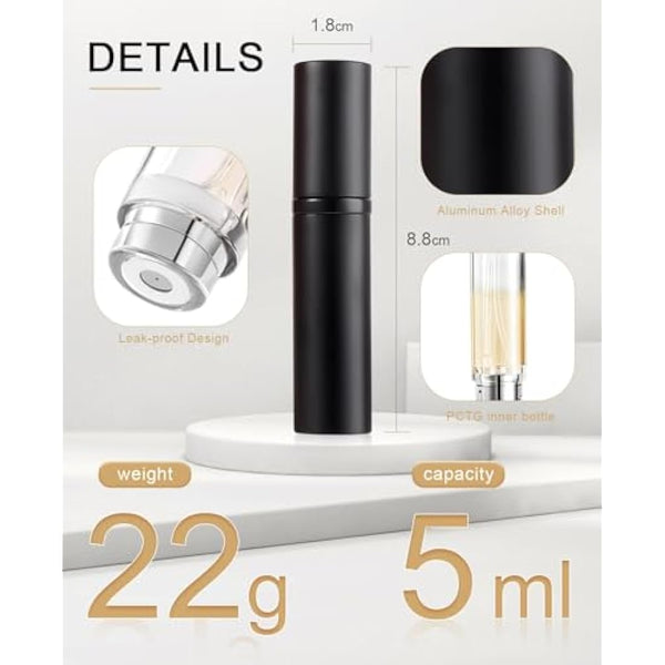 BRARIOS Perfume Atomiser Refillable, Travel Size Portable Atomiser Spray,Mini Empty Perfume Bottle,Leak Proof Cologne Dispenser for Women and Men,5ml(J-Black)