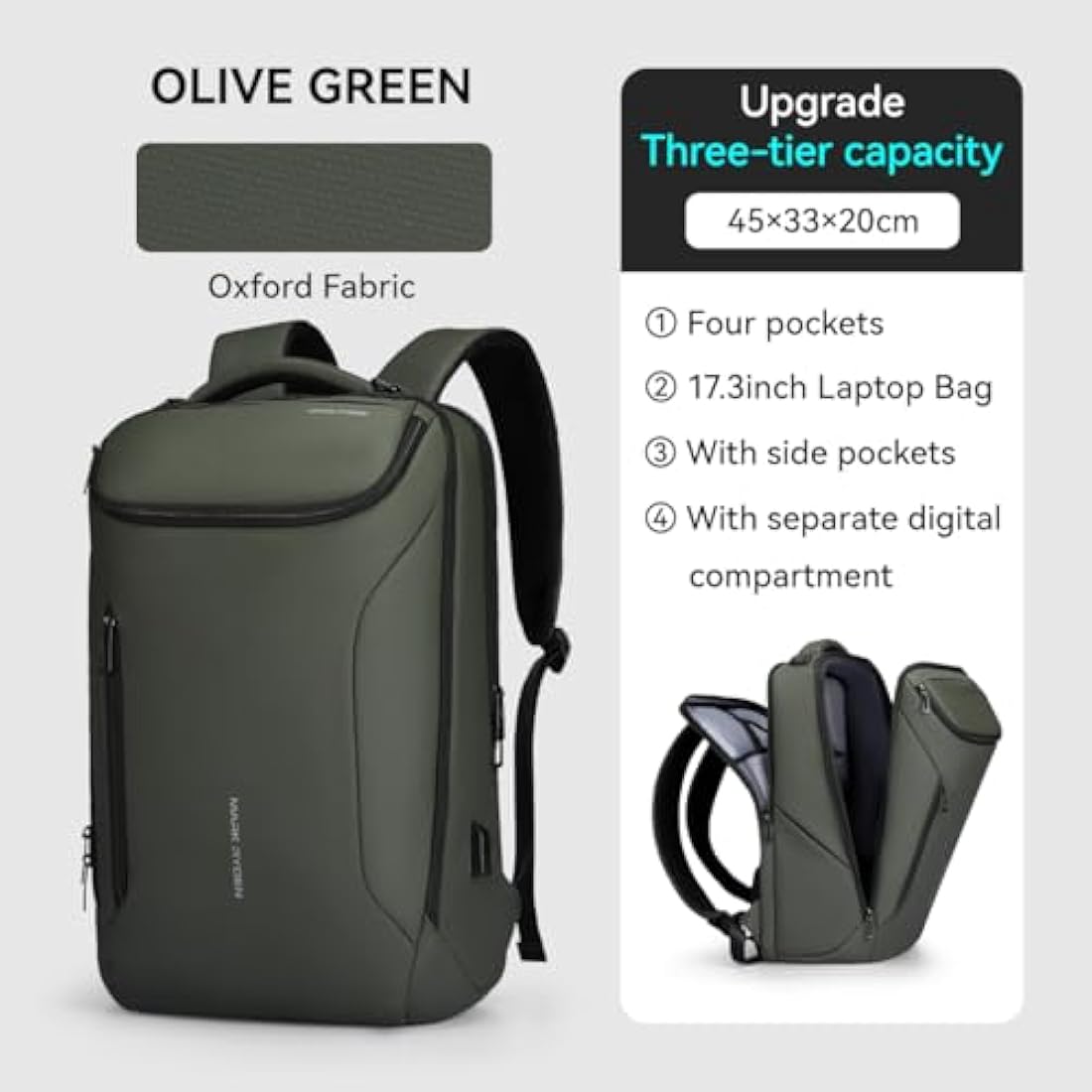 MARK RYDEN mens backpack Large Capacity waterproof laptop backpack business men with USB Charging Port for Official Travel Hiking Pack Fits Under 17.3 Inch Laptop