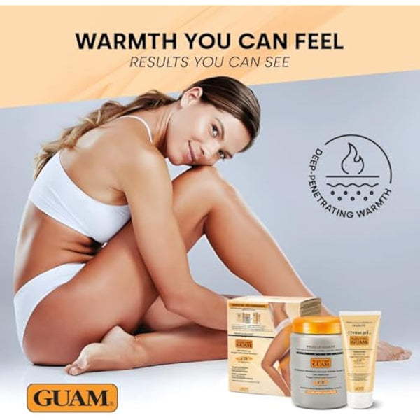 GUAM FIR Seaweed Mud Anti Cellulite Treatment + Tourmaline Cellulite Cream Gel Set - Body Leg & Tummy Tightening Duo - 1kg Hot Body Warp Cellulite Remover & 250ml Slimming Mud Gel - Skin Firming Cream