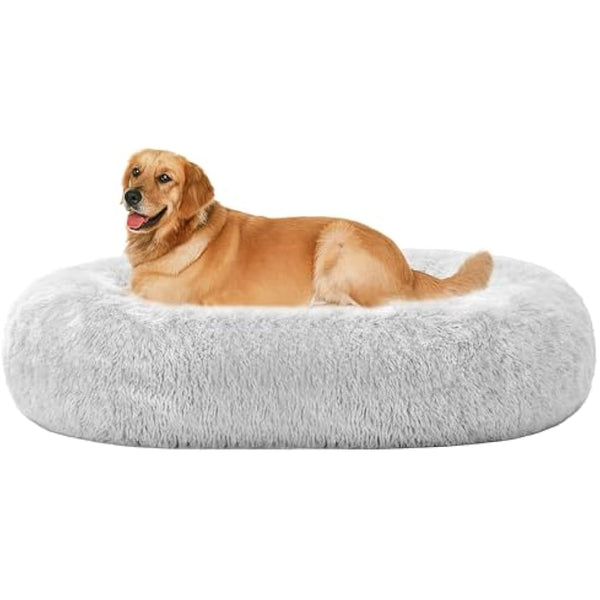 HMTOPE Orthopaedic Dog Bed Round Dog Sofa Cat Bed Doughnut Cuddly Dog Basket Washable 100 cm Diameter Light Grey