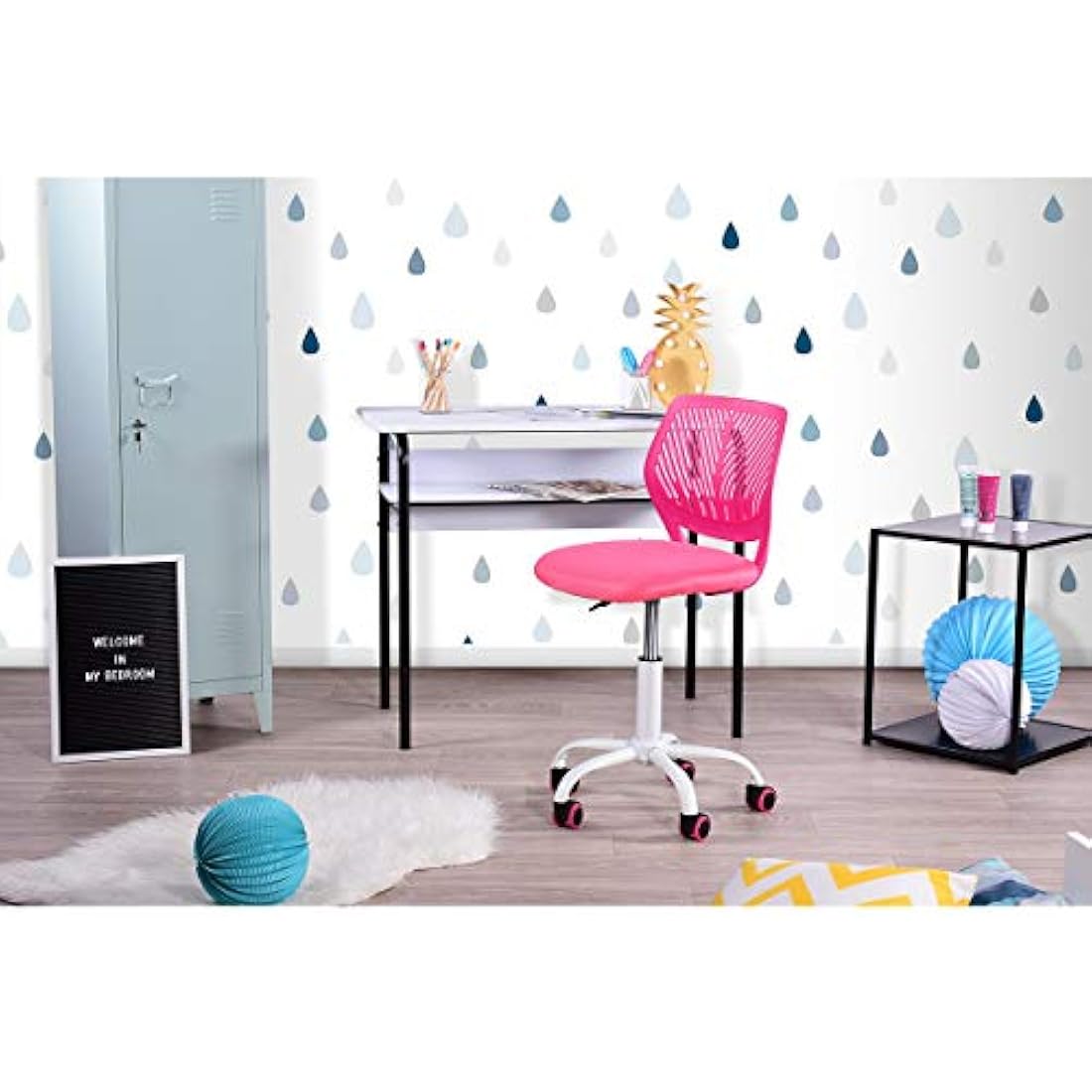 Homy Casa Desk Chair Adjustable Swivel Office Chair Fabric Seat Ergonomic Task Chair without Armrest, Pink