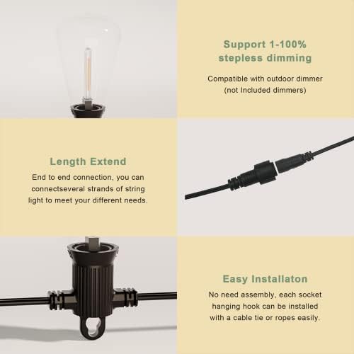 Zuske 45M/150FT Festoon Lights Outdoor Mains Powered, Garden String Lights with 73+3 LED Shatterproof Bulbs, IP65 Weatherproof for Outside Backyard Gazebo Porch Patio Cafe Bistro(Warm White)