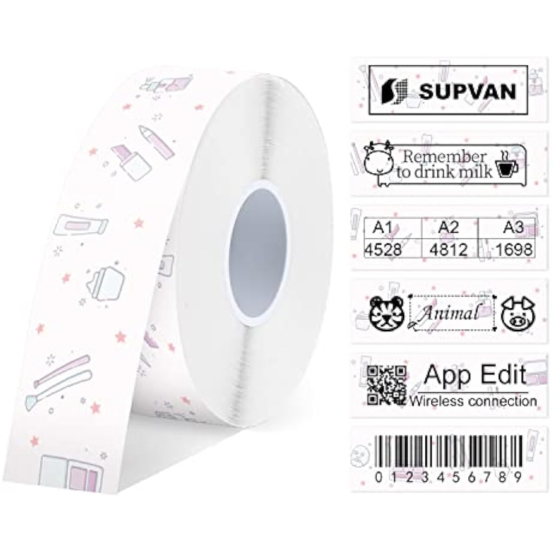 SUPVAN E10 & E11 & E16 Label Maker Tape, 15mm × 6m Genuine Continuous Laminated Thermal Label Tape Refill, Waterproof Oilproof Child-Safe Durable Auto Detect Labels, Black on Cosmetics