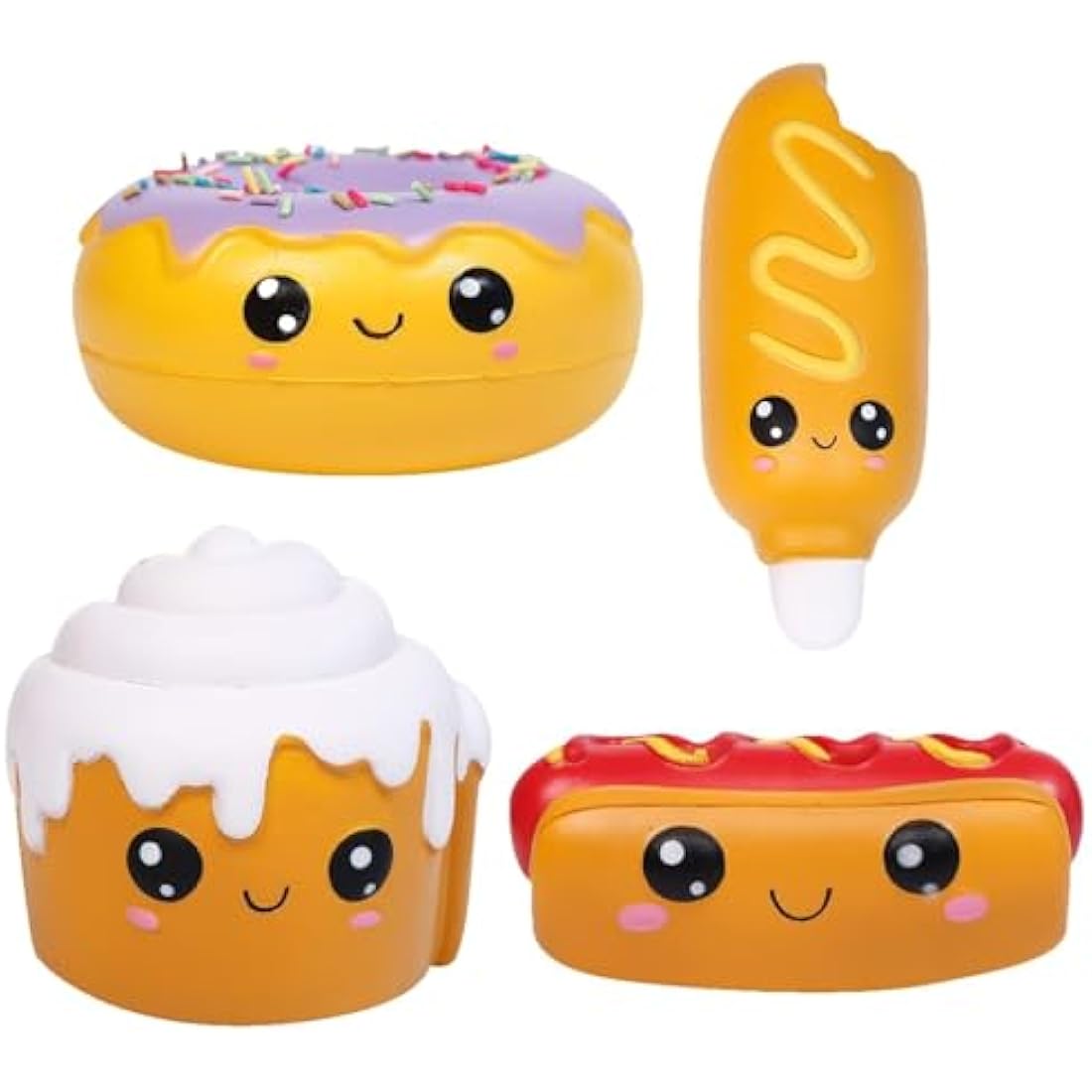 Anboor 4 Pcs Squishies Hot Dog Cake Bread Donut Kawaii Scented Soft Slow Rising Squeeze Stress Relief Kids Toy Stress Relief Kid's Toys