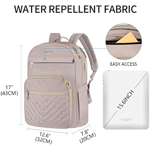 VANKEAN 15.6 Inch Laptop Backpack for Women Work Laptop Bag Fashion with USB Port, Waterproof Purse Backpacks Teacher Nurse Stylish Travel Bags Casual Daypacks for College, Business, Pink