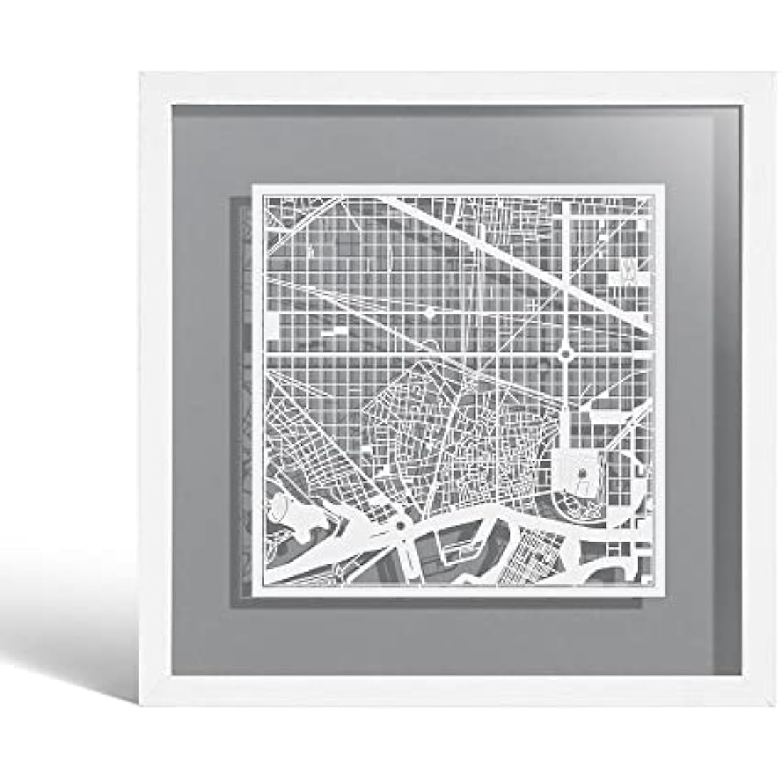 O3 DESIGN STUDIO Barcelona Marco de Papel para mapas, White map, White frame, 9x9 inches, Gift Boxed, 4 background color, self-changing, Paper Art
