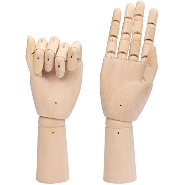 Belle Vous Flexible Wooden Mannequin Left & Right Hand Model Figures (2 Pack) - 30cm (11.81 Inches) - Movable Display Manikin with Finger Joints for Drawing, Sketching & Painting - Jewellery Holder
